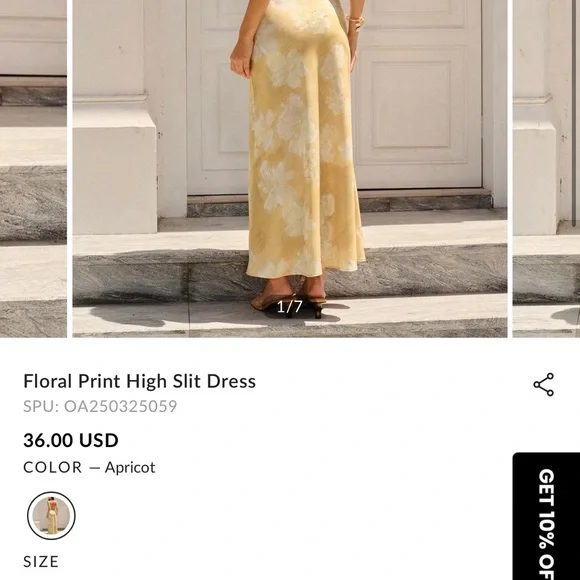 Commense Apricot Floral Print High Slit Dress
Size M NWT$36 - Picture 8 of 8